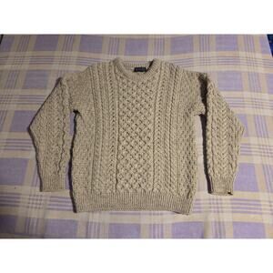 Blarney Woollen Mills Irish Aran Fisherman Cable Knit Sweater Merino 100% Wool